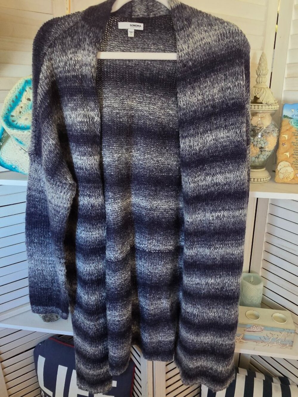 Sonoma Gray Ombre Open Front Cardigan Sweater Womens Large Long Sleeve Cozy Dust